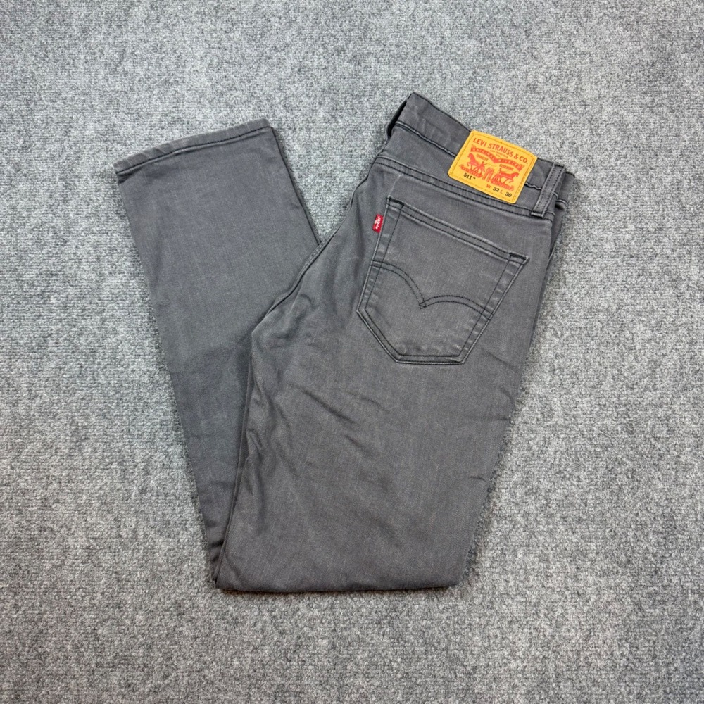 Levis 511 Slim Fit Gray Denim Jeans Mens 32x30 Charcoal Water Less Streetwear